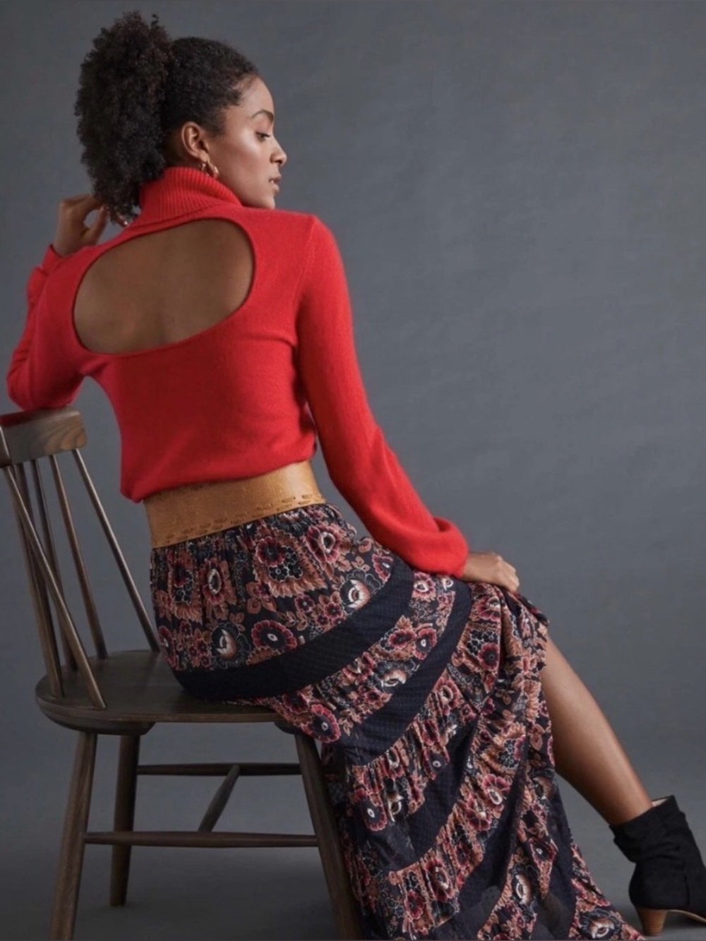 Maeve Anthropologie Cashmere Sweater Red M Open Back Cutout Turtleneck